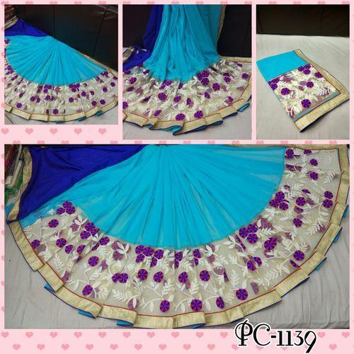 Blue Heavy Embroidered Georgette Sarees
