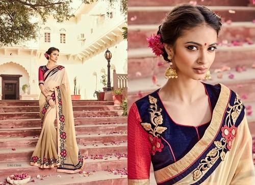 Chikoo Embroidered Georgette Sarees