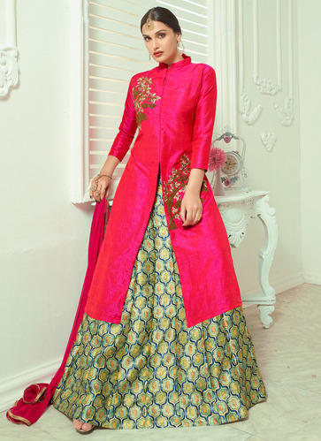 Pink Banglori Silk Indo Western Lehenga Suits