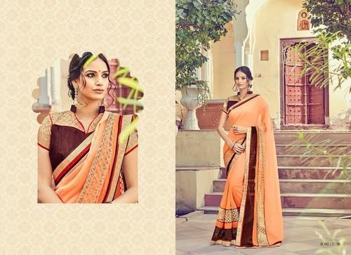 Peach Embroidered Georgette Sarees