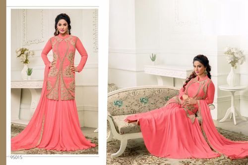 Pink Faux Georgette Semi Stitched Salwar Suits