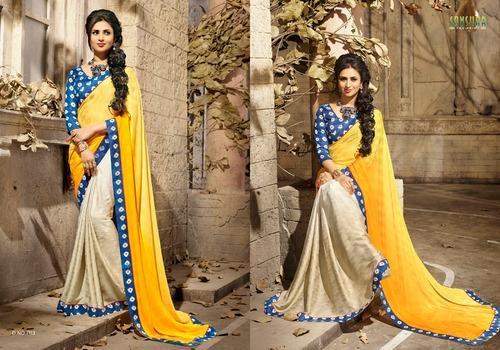 Yellow Printed Georgette Sarees
