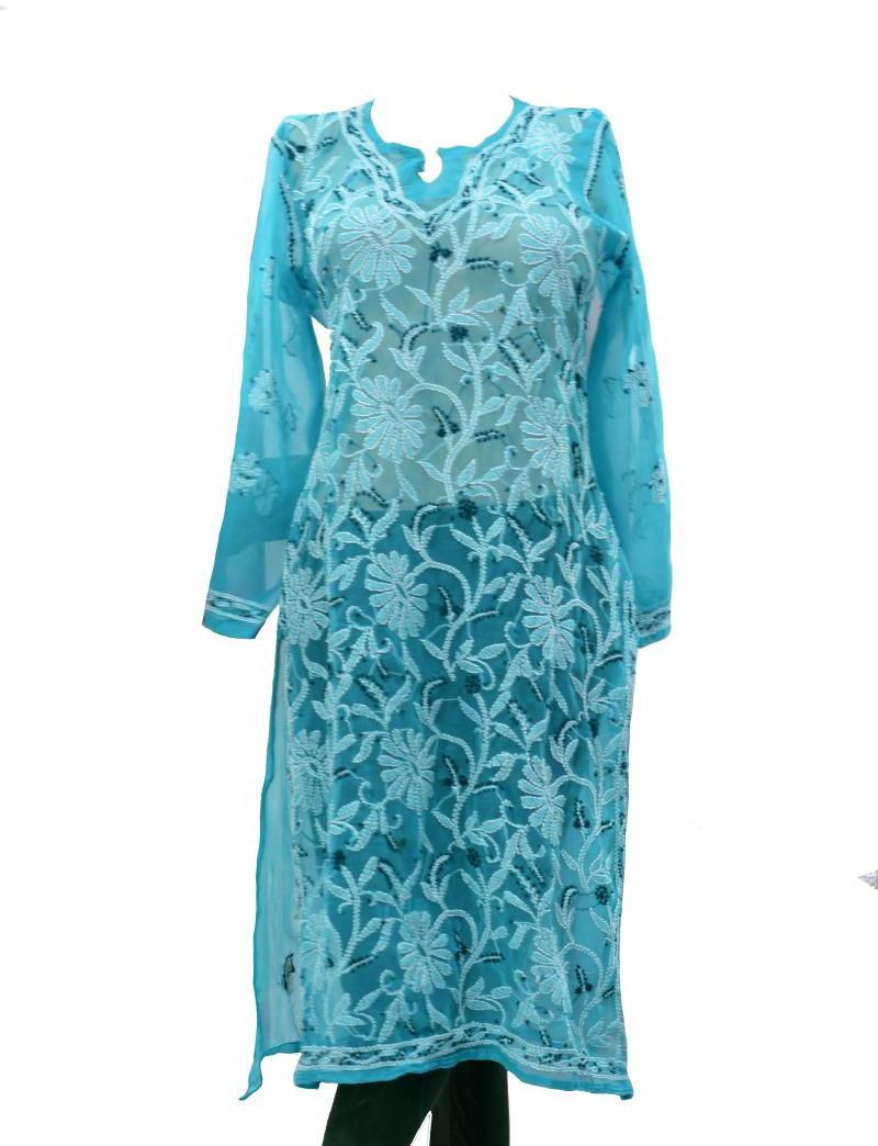Blue Flowers Chikan Embroidery Kurti at Best Price in Lucknow - ID: 2099550