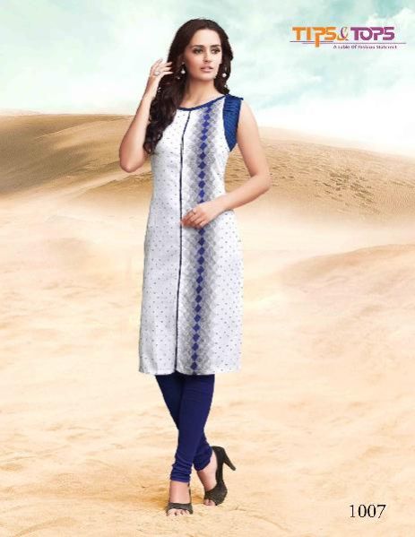 SARTIN WHITE BLUE PRINTED KURTI