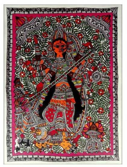 Maa Durga Madhubani Mithila Style Painting : Madhubani Paintings