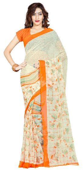Casual Wear Beige Printed Chiffon Saree_AAKN62SR1039BKSML, Saree Length : 5.25 mtr