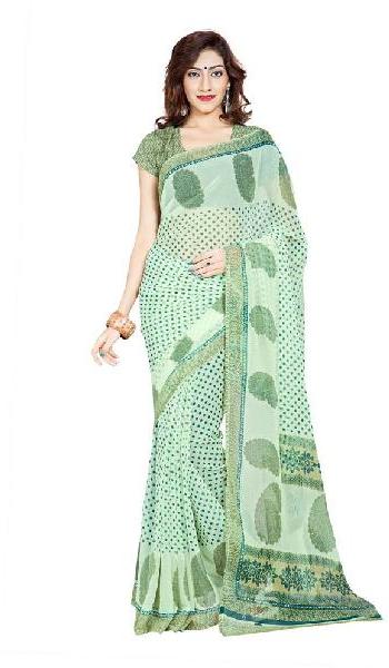 Casual Wear Sea Green  Printed Chiffon Saree_AAKO12SR1040BKSML