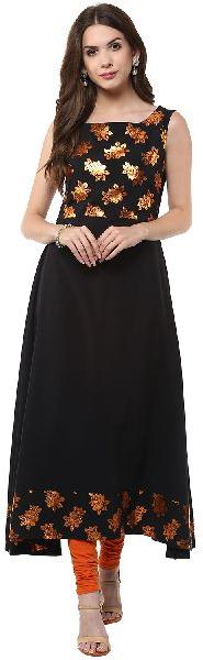 Janasya Womens Black Anarkali Casual Crepe Kurti