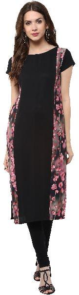 Janasya Women's Black Casual Crepe Kurti