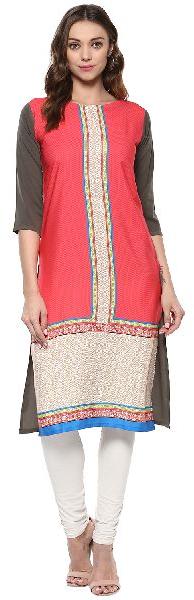 Janasya Women's Pink Printed Crepe Straight Kurti