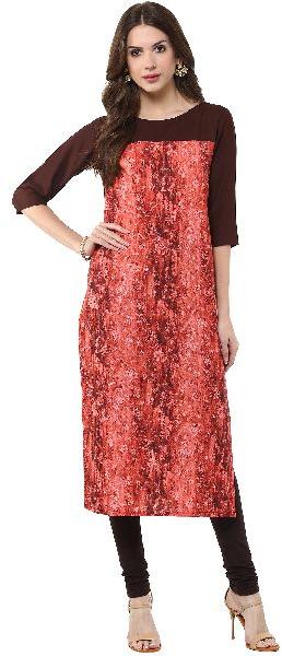 Janasya Women's Red Casual Crepe Kurti