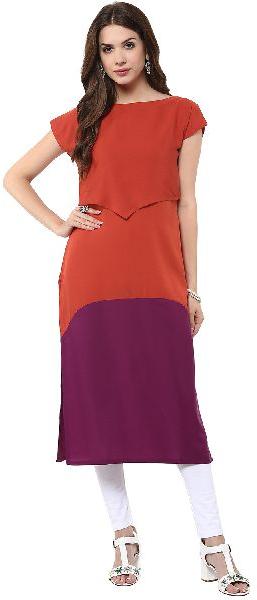 Janasya Women's Red Indo Western Crepe Kurti