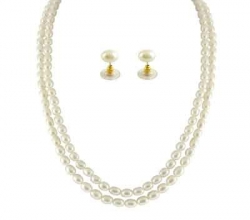 JPEARLS 2 STRING OVAL PEARL NECKLACE