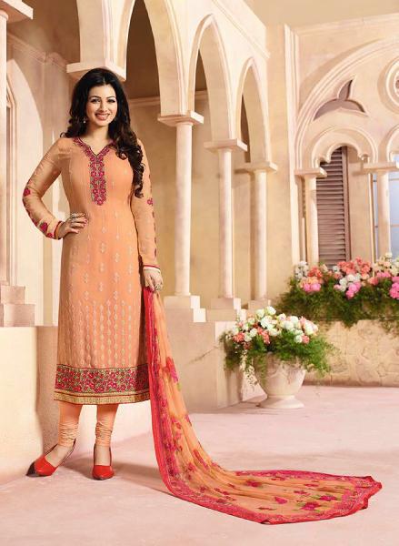 Ladies Flavour Designer Embroidery Orange Georgette Straight Suit