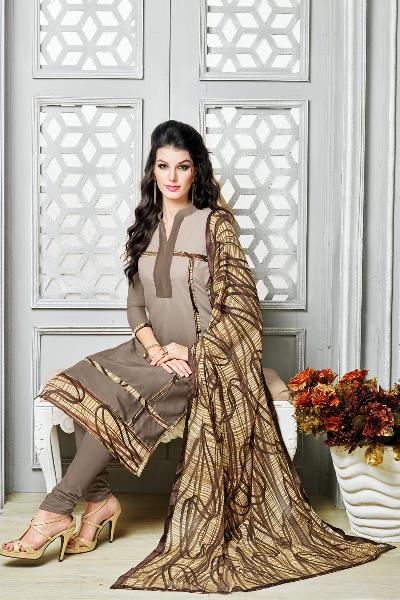 Ladies Flavour Khakhi  Chanderi Cotton Embroidered Unstitched Dress Ma