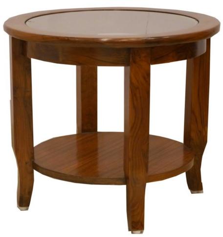 Wood Round Table with Glass Top