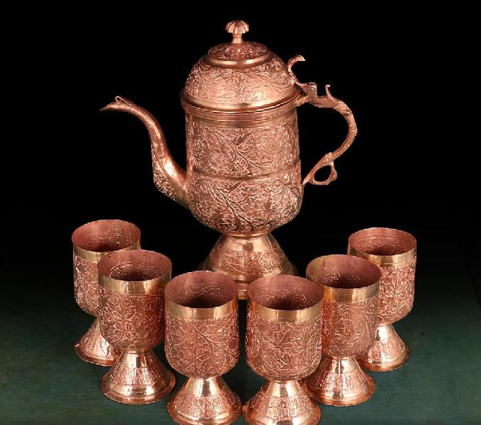 Polished Copper Surahi Set, Color : Brown