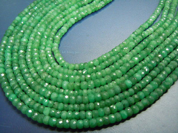 Green Corundum Emerald Faceted Rondelle Beads