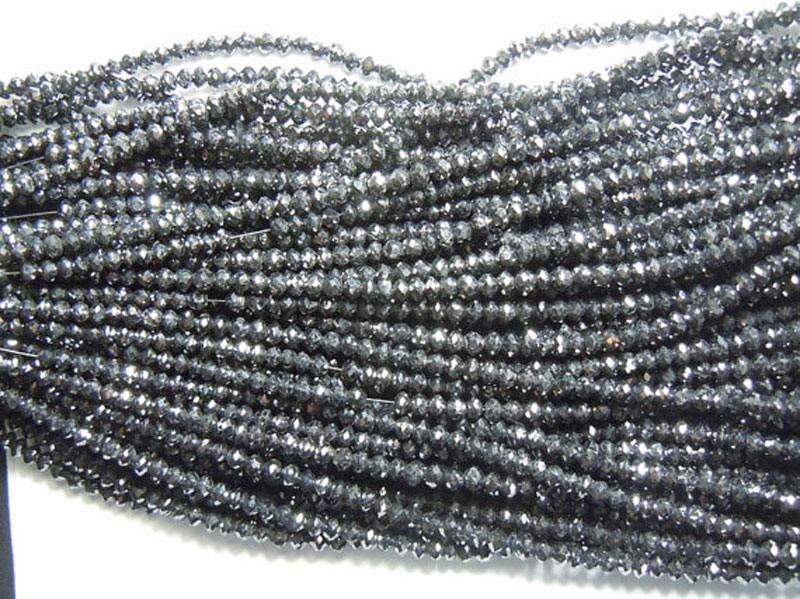 Black Diamond Faceted Rondelle Beads