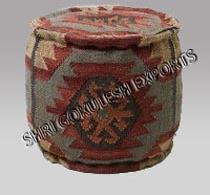 Wool Pouf Ottoman, for Home, Living Room, Indoor, Outdoor, Picnic, Decoration, Pattern : Kilim