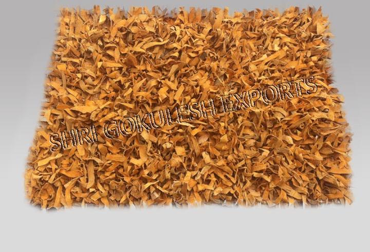 Yellow Leather Shaggy Carpet, for Home, Living Room, Indoor, Outdoor, Floor covering, Technics : Handmade