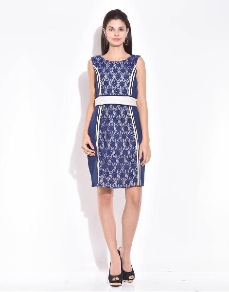 Cotton-polyester Lace Panel Bodycon Dress, Size : M, XL
