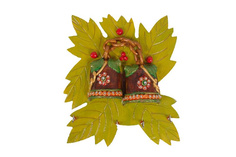 Wooden leaf bell Key Holder, Color : multy