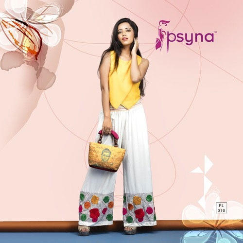 Ladies Embroidered White Palazzo Pant