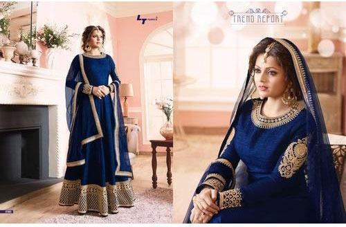 Royal Blue & Gold Anarkali Suits, Occasion : Party wear