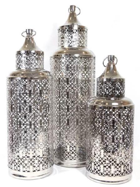 Srijaan Crafts Iron Moroccan Lanterns, Color : Silver