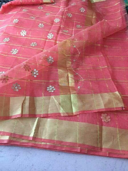 kota cotton sarees with zari checks(KCSZCS3)
