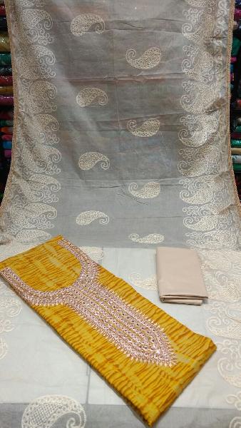 Embroidered Cotton Suit Material With Cotton Dupatta