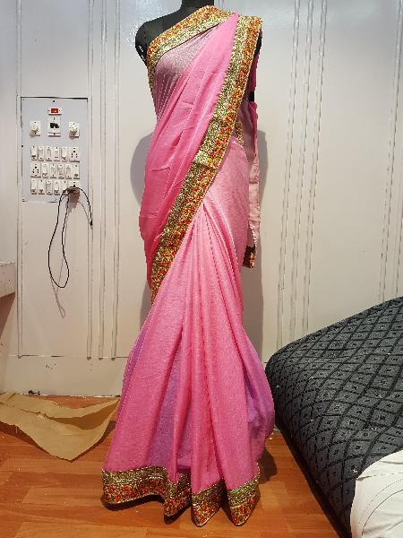 Embroidered Sarees, Color : Pink