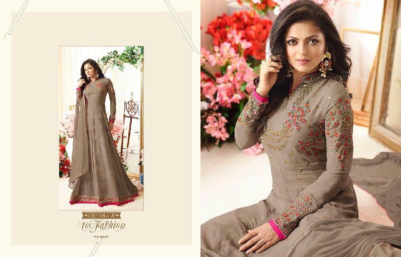 Beautiful Embroidery With Print Work Long Salwar Suits