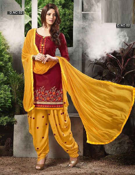 Cotton Embroidered Patiyala Salwar Kameez