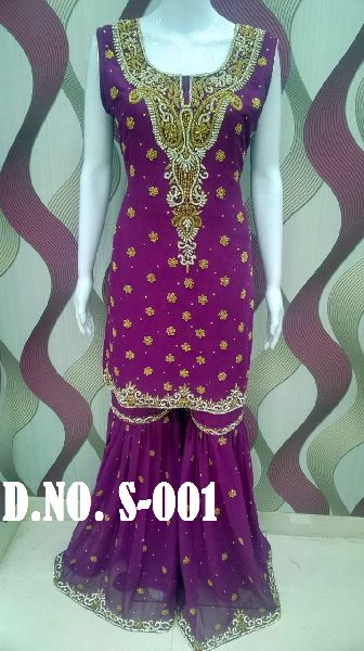 Designer Heavy Work Sharara Suit, Color : Purple