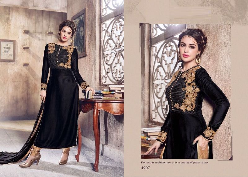 Velvet Designer Winter Salwar Suit, Color : Black