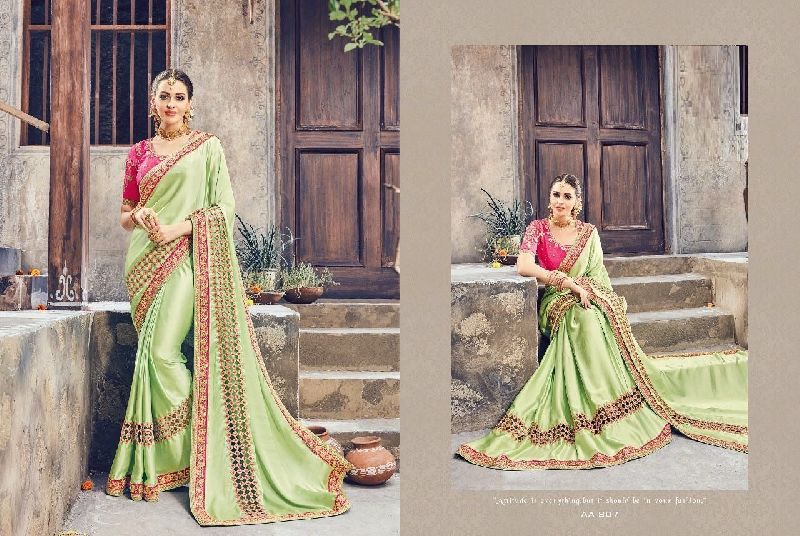 Krivi Designer Elegent Fancy Silk Saree, Color : Neon Green
