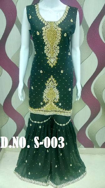 Heavy Work Sharara Suit, Color : Green