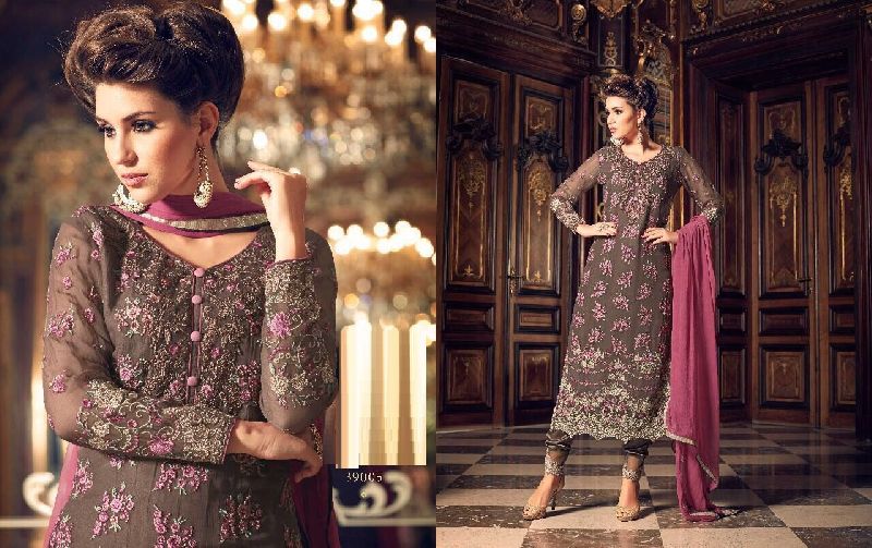 Pakistani Style Designer Salwar Kameez Online, Color : Brown