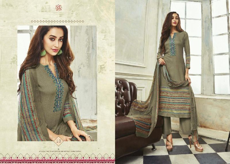 Embroidery Work Winter Salwar Suit, Color : Green