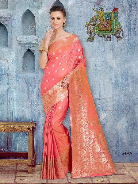 Krivi Designer Traditional Wear Silk Saree, Color : Pink