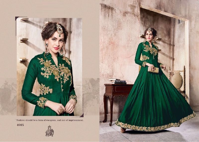 Winter Designer Long Salwar Suit, Color : Green