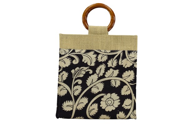 Jute Floral Black Kalamkari Lunch Bag