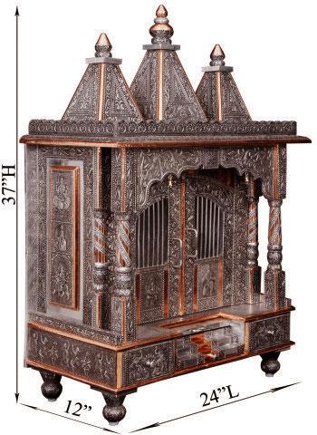 Three Domes Small Oxidized Copper Pooja Mandir