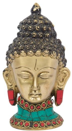 Brass Buddha Head With Stone Work Showpiece