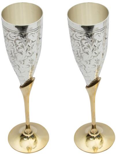Handmade Engraved Silver Plated Brass Goblet Champagne