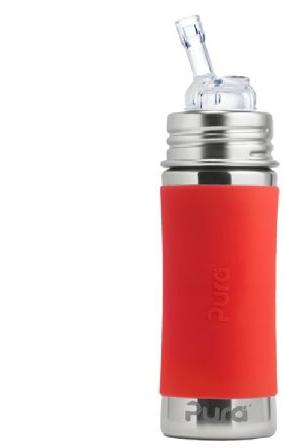 Pura Kiki 11oz Orange Sleeve Straw Stainless Steel Bottle