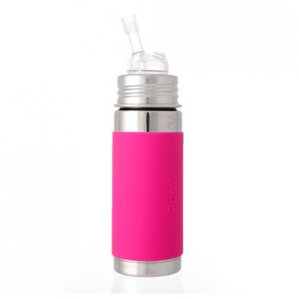 Pura Kiki 9oz Pink Sleeve Straw Vaccum Insulated Bottle