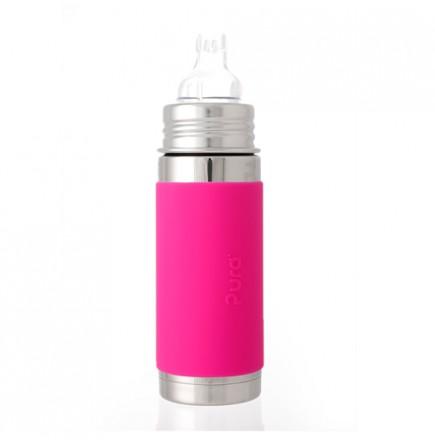Pura Kiki 9oz Pink Sleeve Vaccum Sippy Cup Feeding Bottle